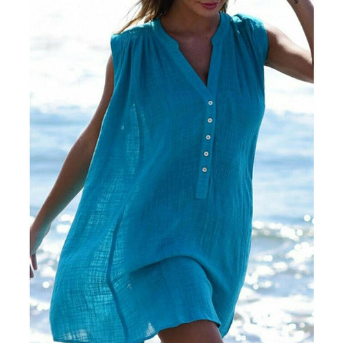 blue colored beach dress